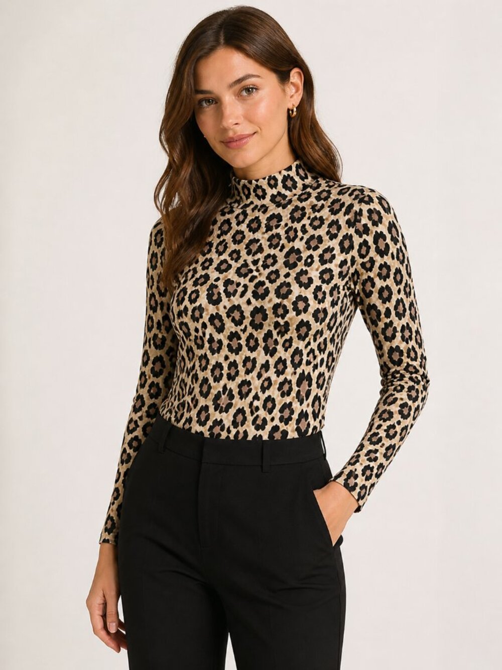 Kate Spade Leopard Print Top Size 2 | Mock Neck Ponte Stretch | Long Sleeve Chic